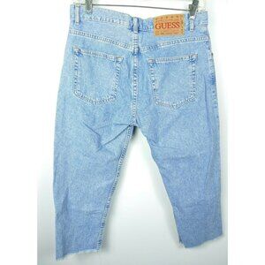 GUESS Jeans USA 90s Y2K Womens 28 Blue Cotton Denim Raw Hem Ankle Capri